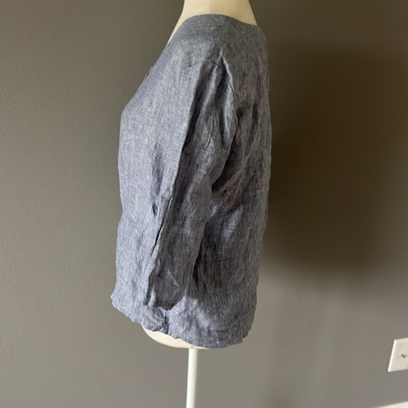 Sigrid Olsen 100% Linen Button Up 3/4 Sleeve Oversized Blouse Chambray Blue - Picture 5 of 11